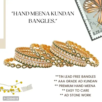 Classic Set Of Six Gold Plated Multicolor Meena Ad Kundan Bangles Bangdi Chudi For Women-thumb2