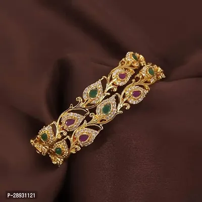 Elegant Two Rajwadi  Gold Plated Kempu Stone Multicolor Bangles For Women