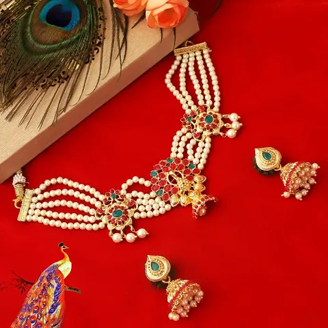 Elegant Alloy Pearl Kundan Jewellery Set