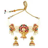 Mansiyaorange Pearl Kundan Red Green Ad Peacock Choker Necklace Jewelery/Jualry/Imitati-thumb4
