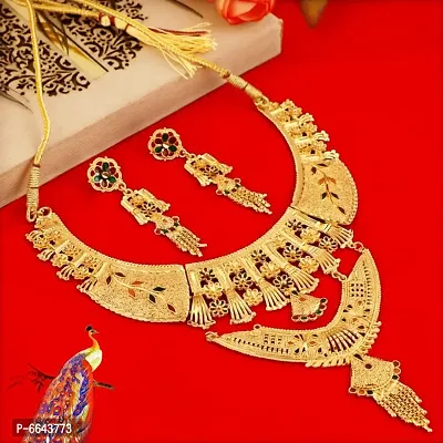 Mansiyaorange One Gram Gold Multi Heavy Choker Haar Necklace Imitation/ Jewelery/Jualry/Jwellry/Jewellery Set For Women-thumb2
