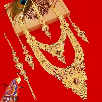 Mansiyaorange One Gram Gold Multi Bridal Long Rani Haar Necklace Imitation/ Jewelery/Jualry/Jwellry/Jewellery Set For Women-thumb0