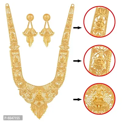 Mansiyaorange Maa Lakshmi Gold Plated Long Haram Necklace  Temple Jewellery Set  for Women and Girls-thumb4