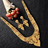 Mansiyaorange  Maa Lakshmi Gold Plated Long Haram Necklace Temple Jewellery Setfor Women and Girls-thumb1