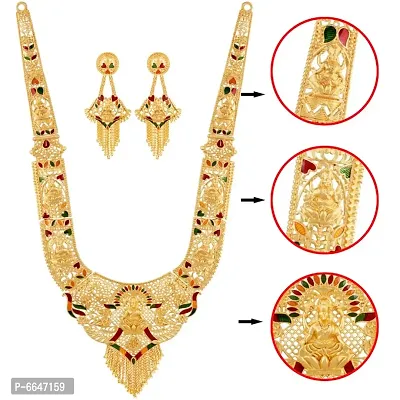 Mansiyaorange  Maa Lakshmi Gold Plated Long Haram Necklace Temple Jewellery Setfor Women and Girls-thumb3