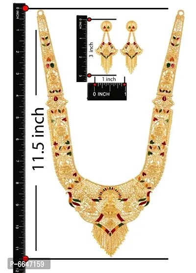 Mansiyaorange  Maa Lakshmi Gold Plated Long Haram Necklace Temple Jewellery Setfor Women and Girls-thumb5