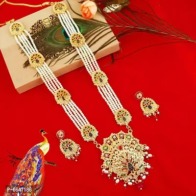 Mansiyaorange Peacock Pearl A D Golden Long Necklace/Jwelery/jwellery/jualry Necklace Jewelry Set For Women