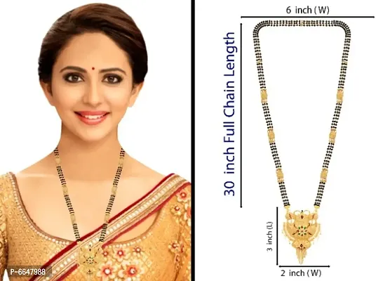Maa Lakshmi Theme Long Triple Layered Black Beads Mangalsutra For Women-thumb4