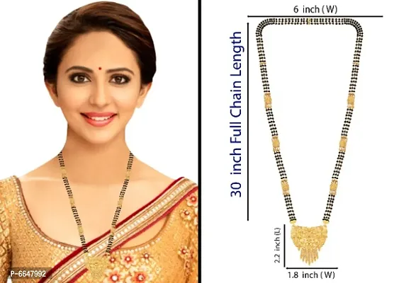 Maa Lakshmi Theme Long Tripple Layered Black Beads Mangalsutra For Women-thumb4