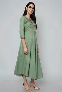 KUROCK Embroidery Green Flared Anarkali Kurta for Women-thumb2