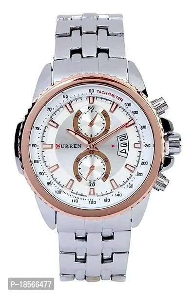 Elegant Silver Stainless Steel Analog Watches For Men