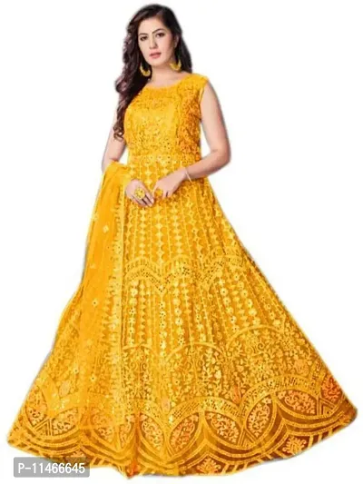 Stylish Fancy Net Embroidered Anarkali Ethnic Gowns For Women-thumb0