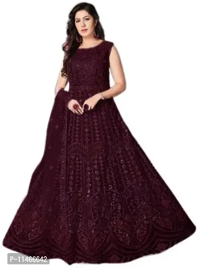 Stylish Fancy Net Embroidered Anarkali Ethnic Gowns For Women-thumb0