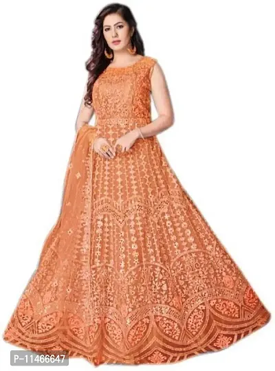 Stylish Fancy Net Embroidered Anarkali Ethnic Gowns For Women