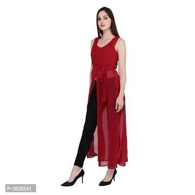 Maroon Solid Georgette A-Line Maxi Dress-thumb4