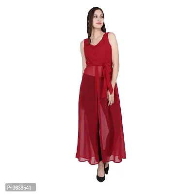 Maroon Solid Georgette A-Line Maxi Dress-thumb0