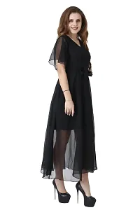 Women|Girls Georgette Plain Long V-Neck Maxi Dress-thumb2