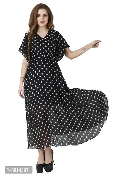 Women|Girls Georgette Plain Long V-Neck Maxi Dress