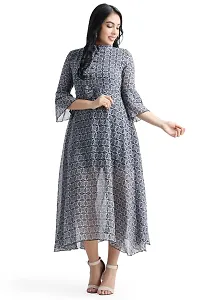 Contemporary Grey Georgette Printed Maxi Dress For Women-thumb3