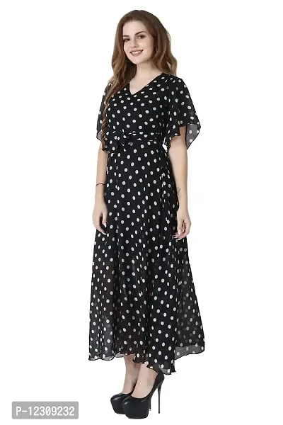 Pratyusha Dress Women Girls Georgette Plain Long V-Neck Maxi dress-thumb0