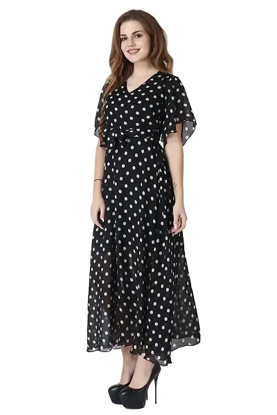 Pratyusha Dress Women Girls Georgette Plain Long V-Neck Maxi dress