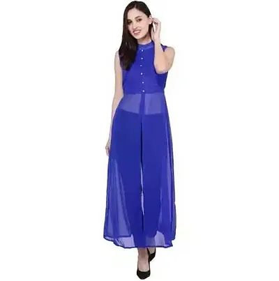 Pratyusha Women's Georgette Plain Long Shrug (Royal Blue, Large)