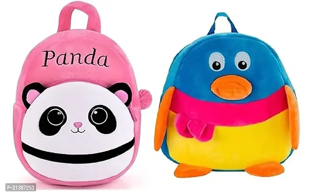 School Bag for K ids Plush Backpack Cartoon Toy  Children Gifts Boy Girl Baby School Bag for Kids (PINK PANDA AND PENGUIN BAG)