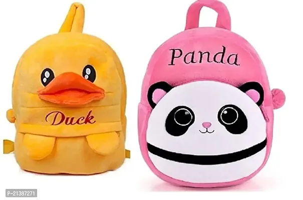 School Bag for K ids Plush Backpack Cartoon Toy  Children Gifts Boy Girl Baby School Bag for Kids (DUCK AND PINK PANDA BAG )-thumb0