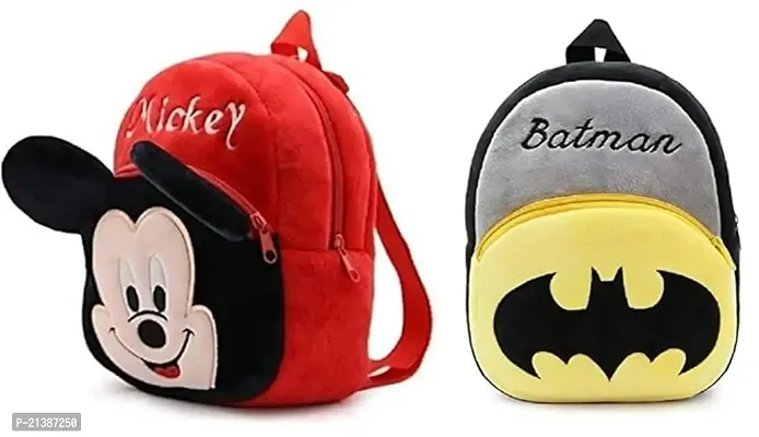 Ashvik Traders School Bag for K ids Plush Backpack Cartoon Toy  Children Gifts Boy Girl Baby School Bag for Kids (RED MICKEY AND BATMAN BAG )