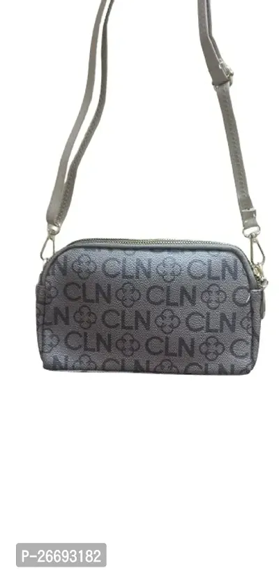 Stylish Grey Artificial Leather Sling Bags For Women And Girls