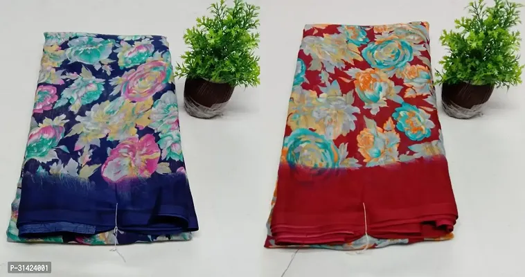 Stylish Multicoloured Georgette Saree With Blouse Piece For Women Pack Of 2