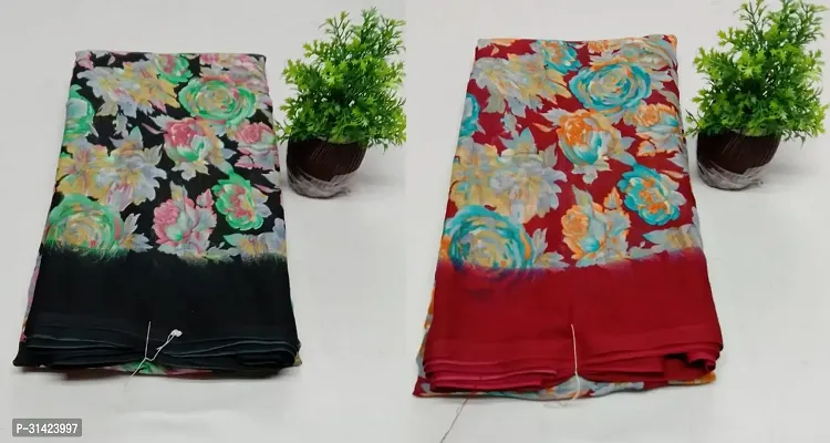 Stylish Multicoloured Georgette Saree With Blouse Piece For Women Pack Of 2