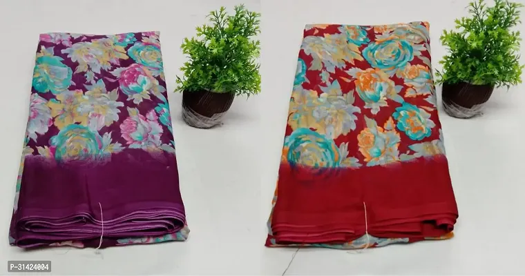 Stylish Multicoloured Georgette Saree With Blouse Piece For Women Pack Of 2