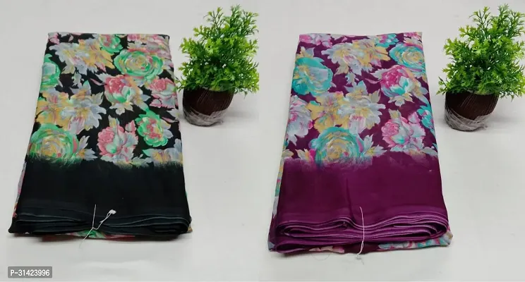 Stylish Multicoloured Georgette Saree With Blouse Piece For Women Pack Of 2