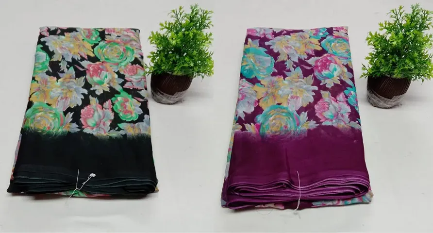 Stylish Georgette Saree With Blouse Piece For Women Pack Of 2