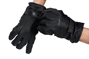 Men's Black Solid Leather Winter Riding Gloves, Protective Cycling Bike Gloves-thumb2