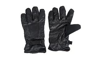 Men's Black Solid Leather Winter Riding Gloves, Protective Cycling Bike Gloves-thumb1