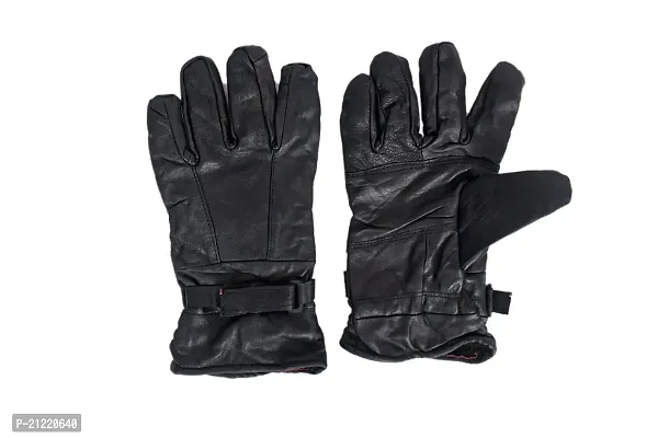 Men's Black Solid Leather Winter Riding Gloves, Protective Cycling Bike Gloves-thumb2