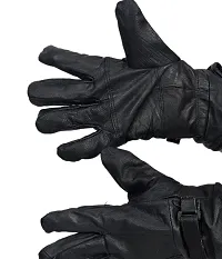 Men's Black Solid Leather Winter Riding Gloves, Protective Cycling Bike Gloves-thumb3