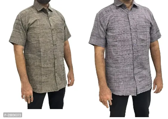 Reliable Grey Khadi Cotton Printed Casual Shirts For Men Pack Of 2-thumb0