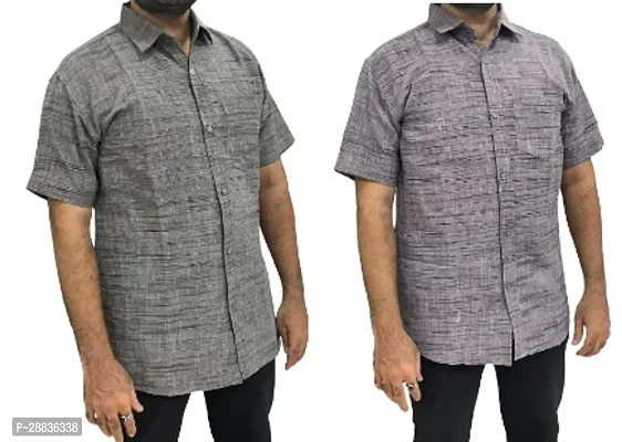 Reliable Grey Khadi Cotton Printed Casual Shirts For Men Pack Of 2-thumb0