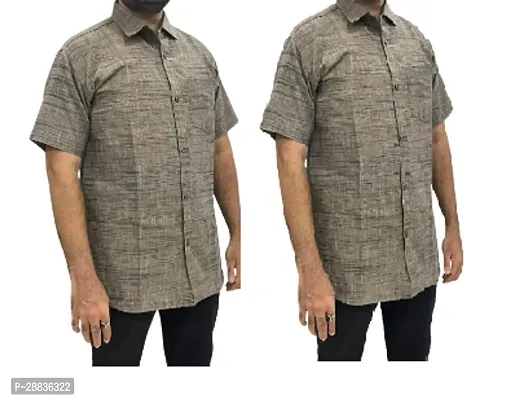 Reliable Grey Khadi Cotton Printed Casual Shirts For Men Pack Of 2-thumb0