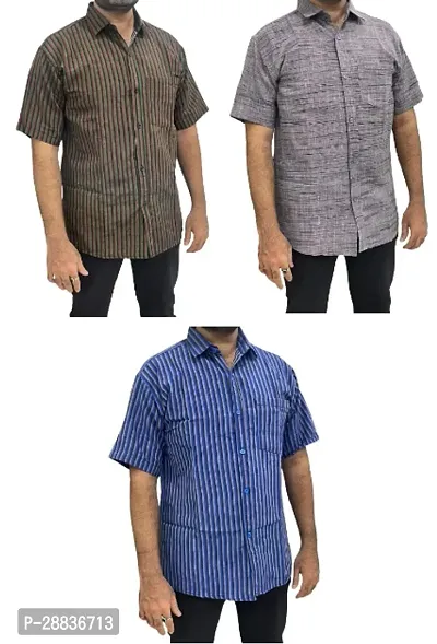 Reliable Multicoloured Khadi Cotton Printed Casual Shirts For Men Pack Of 3