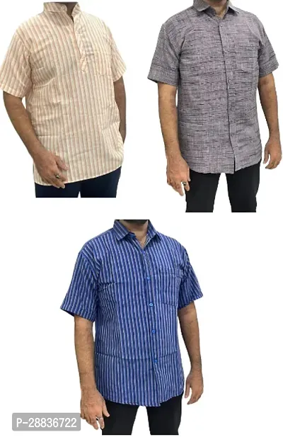 Reliable Multicoloured Khadi Cotton Printed Casual Shirts For Men Pack Of 3