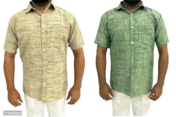 Reliable Multicoloured Khadi Cotton Printed Casual Shirts For Men Pack Of 2-thumb0