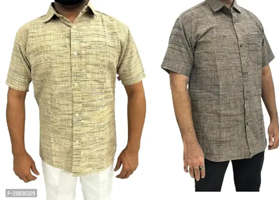 Reliable Multicoloured Khadi Cotton Printed Casual Shirts For Men Pack Of 2