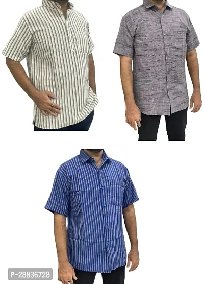 Reliable Multicoloured Khadi Cotton Printed Casual Shirts For Men Pack Of 3