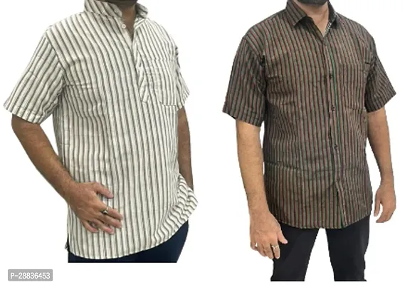 Reliable Multicoloured Khadi Cotton Printed Casual Shirts For Men Pack Of 2-thumb0