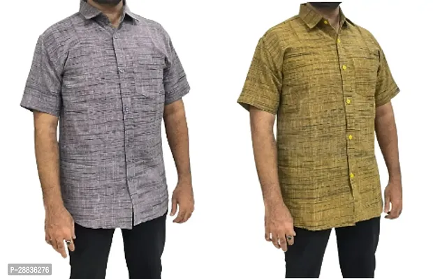 Reliable Multicoloured Khadi Cotton Printed Casual Shirts For Men Pack Of 2-thumb0