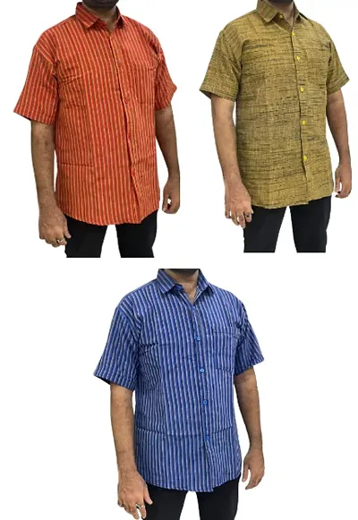 Stylish Khadi Short Sleeves Shirt For Men Pack Of 3